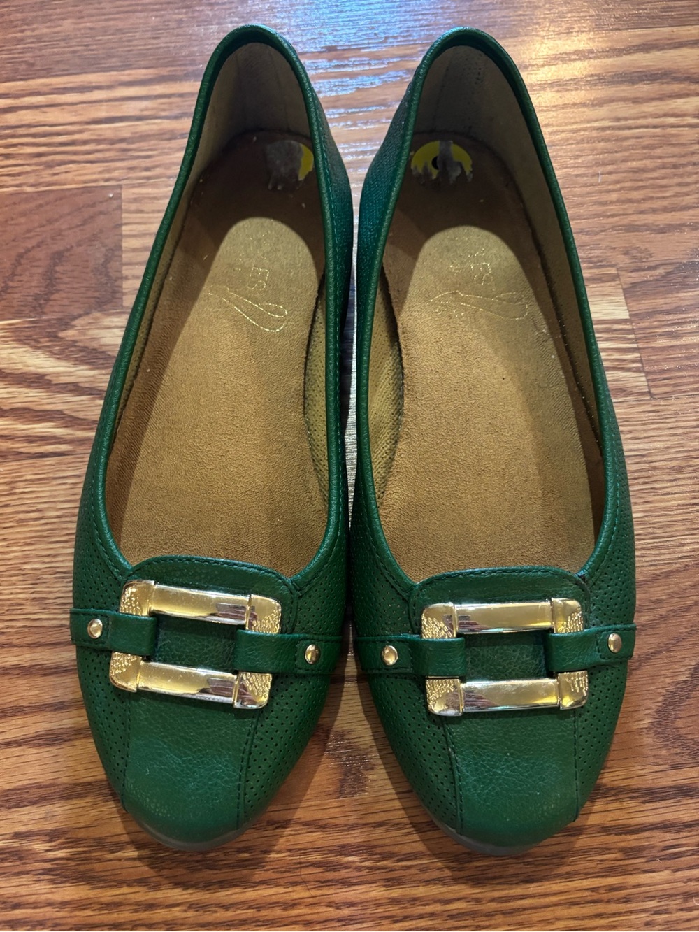 Aerosoles Green Flats with Gold Buckle Sz 9